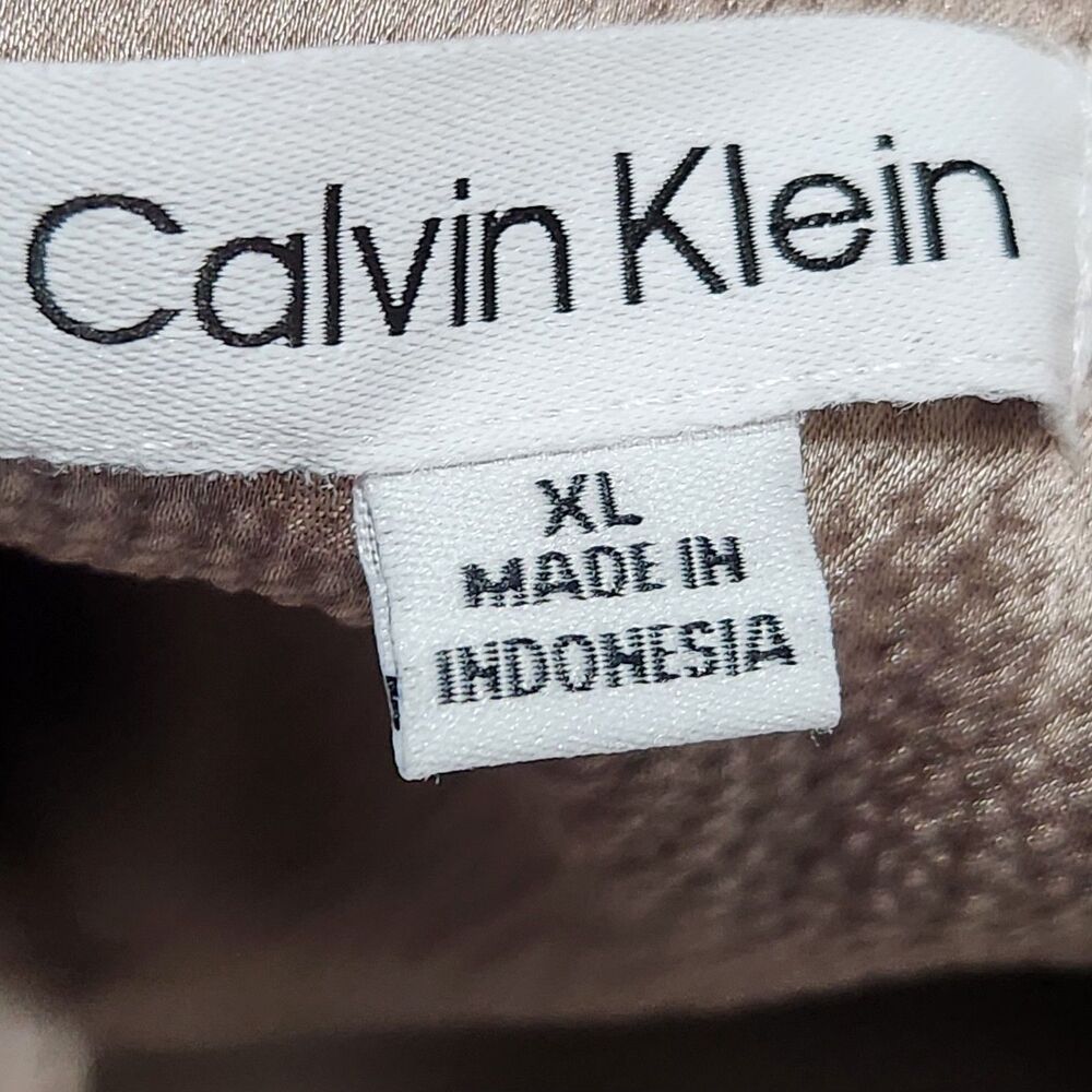 Calvin Klein Top Size XL Taupe Color Silky Sleeveless Square Neck Side Ruching - Picture 8 of 11